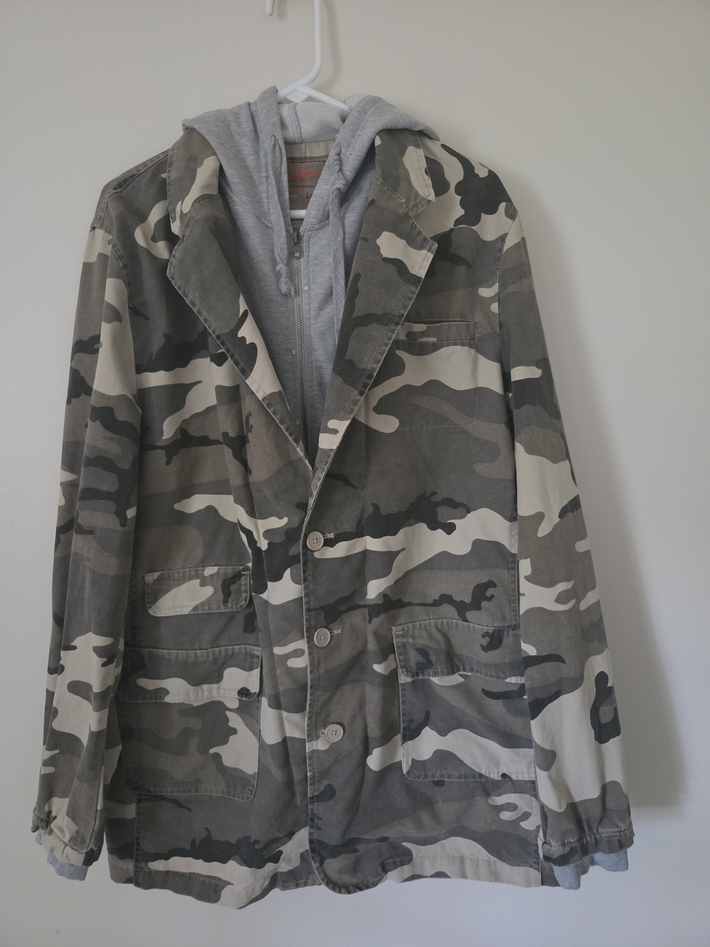 Vintage Machine Camo Field Jacket with Attached Gray Hoodie
